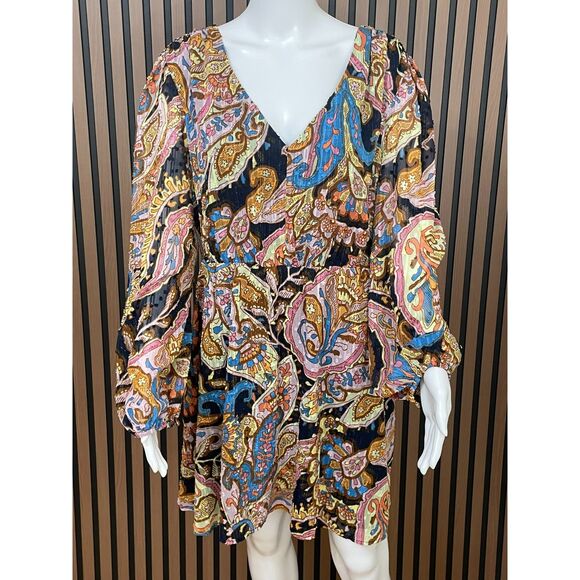 Anthropologie Sanctuary Women's Dress Blue XL Polyester Boho Cottage Paisley - Picture 1 of 10